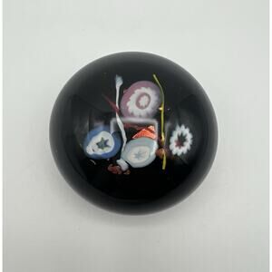 Caithness Art Glass Noughts and Crosses Millefiori Paperweight Black Scotland